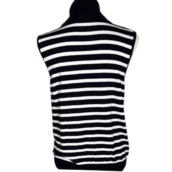 Cable & Gauge Navy White Nautical Stripe Sleeveless Turtleneck Sweater Knit Sz L - Picture 3 of 15